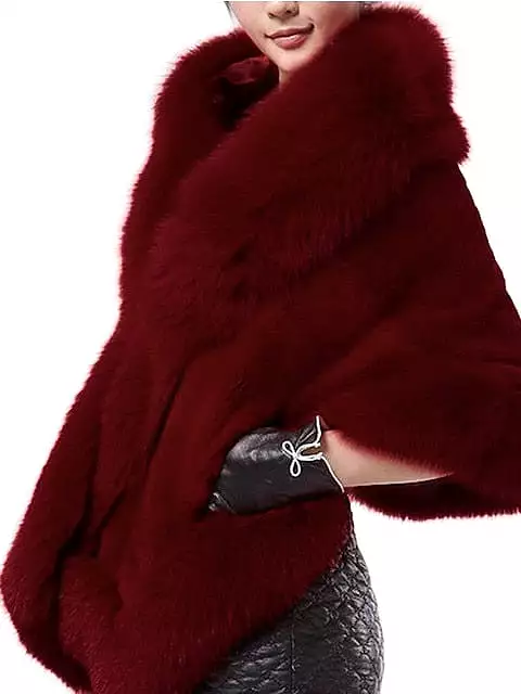 Ladies' V Neck Windproof Half Sleeve Faux Fur Trim Coat