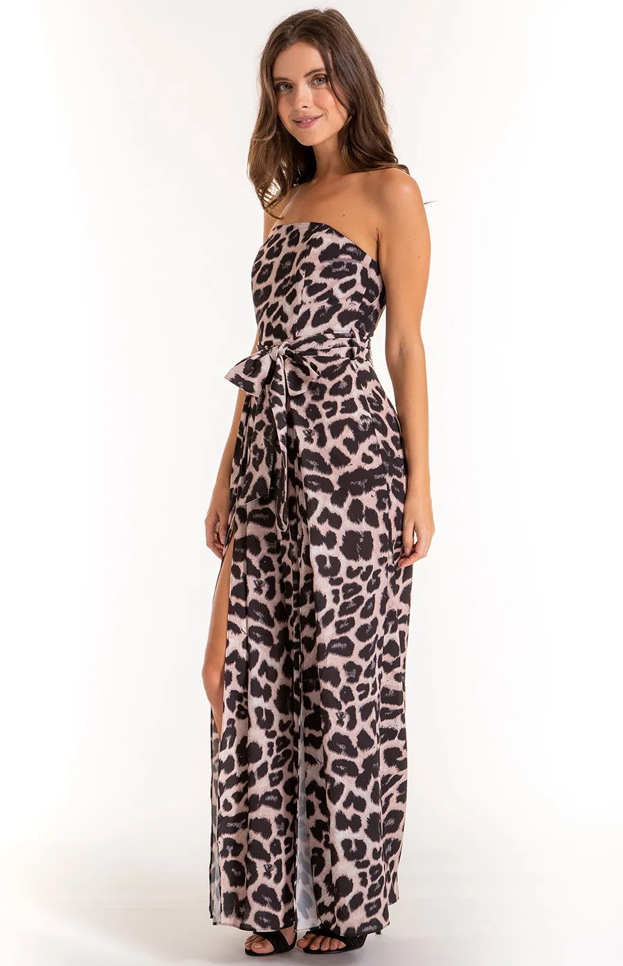 Leopard Print Split Leg Waist Detail Printed Jumpsuit (SSJP7-12A) 