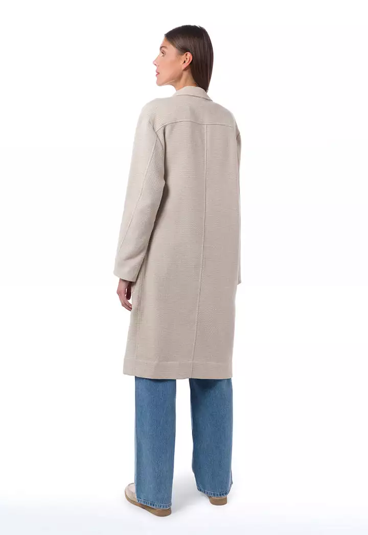 Long Solid Textured Single Breasted Coat