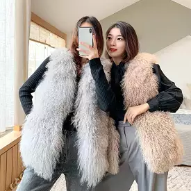 Luxury Thick Warm Mongolia Sheep Fur Vest Customize Size Oversize Big Size Women New Winter Hot V neck Sexy Fur Coat tsr801