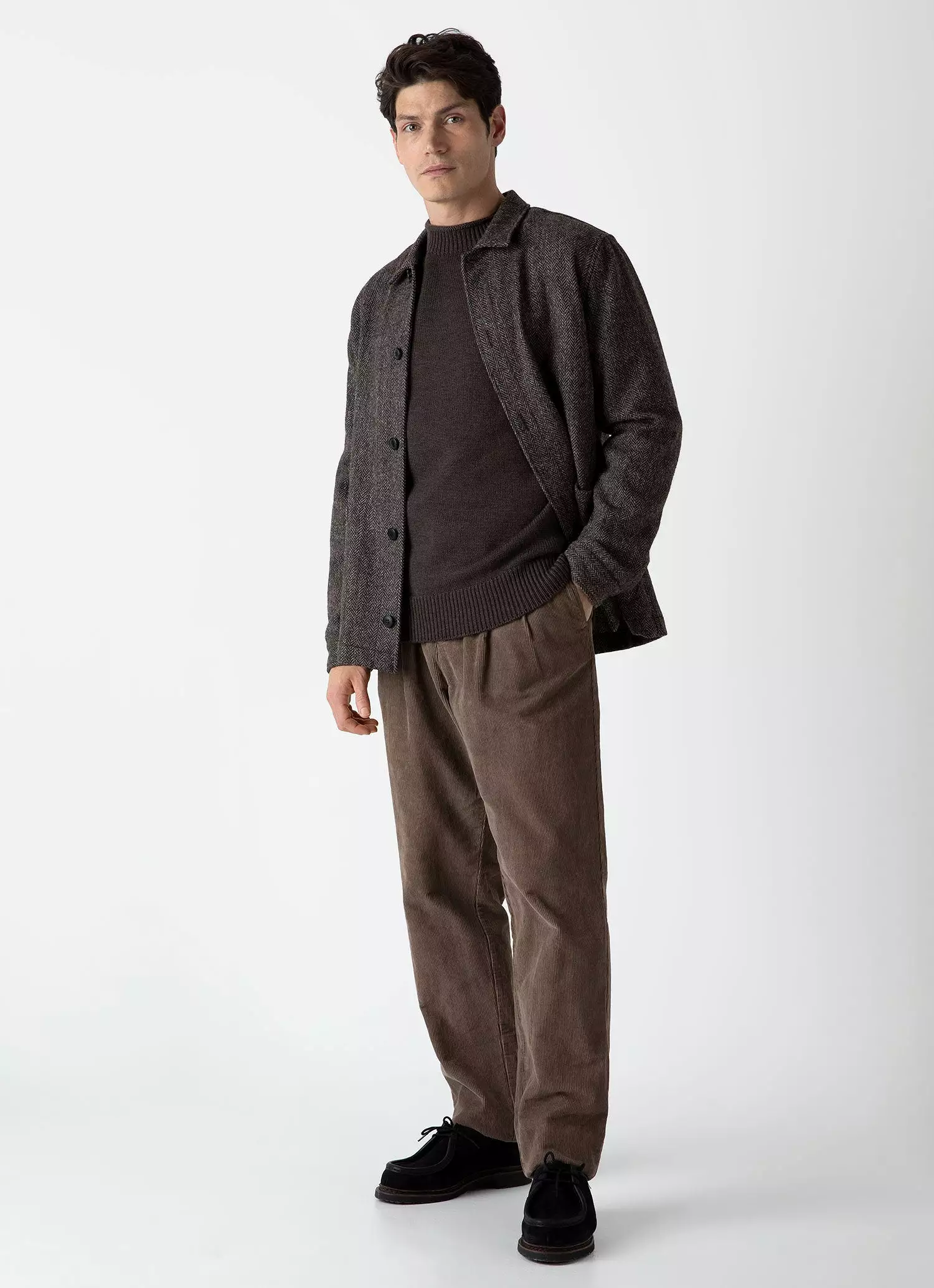 Men's British Wool Twin Pocket Jacket in Brown Herringbone