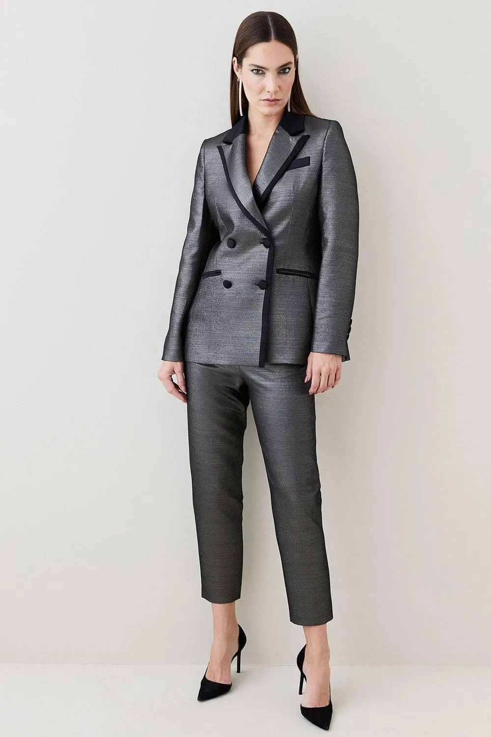 Metallic Jacquard Tailored Single Breasted Jacket | Karen Millen