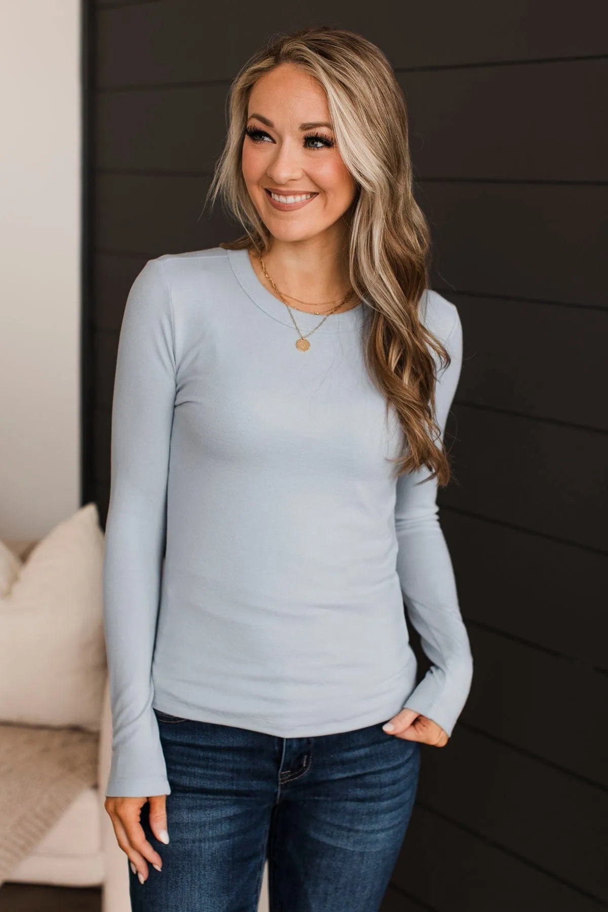 Miles Between Us Long Sleeve Top- Pale Blue