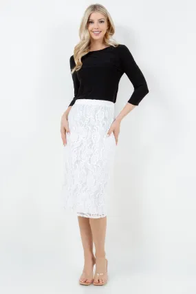 Miss Amy Pencil Skirt (Regular & Plus)- White Lace