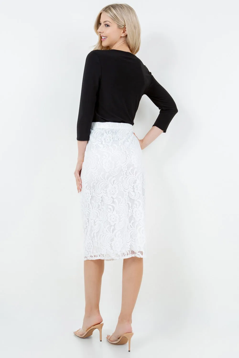 Miss Amy Pencil Skirt (Regular & Plus)- White Lace