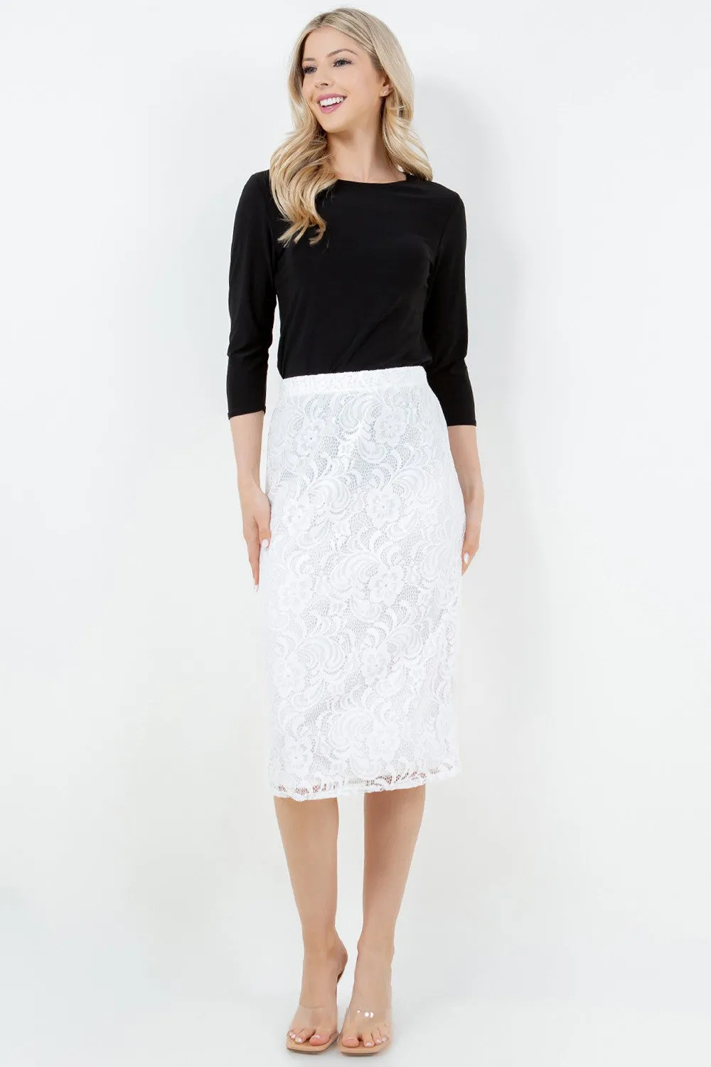 Miss Amy Pencil Skirt (Regular & Plus)- White Lace