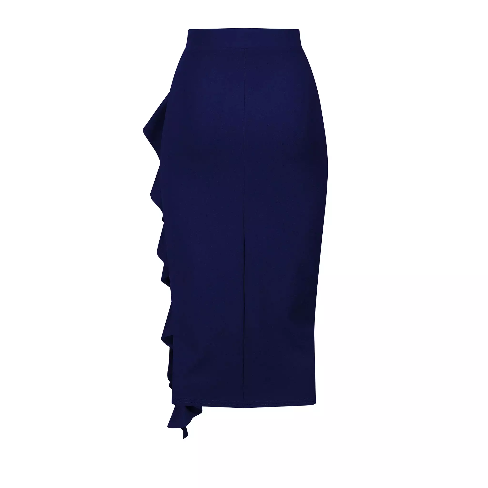 Navy Waterfall Ruffle Pencil Skirt