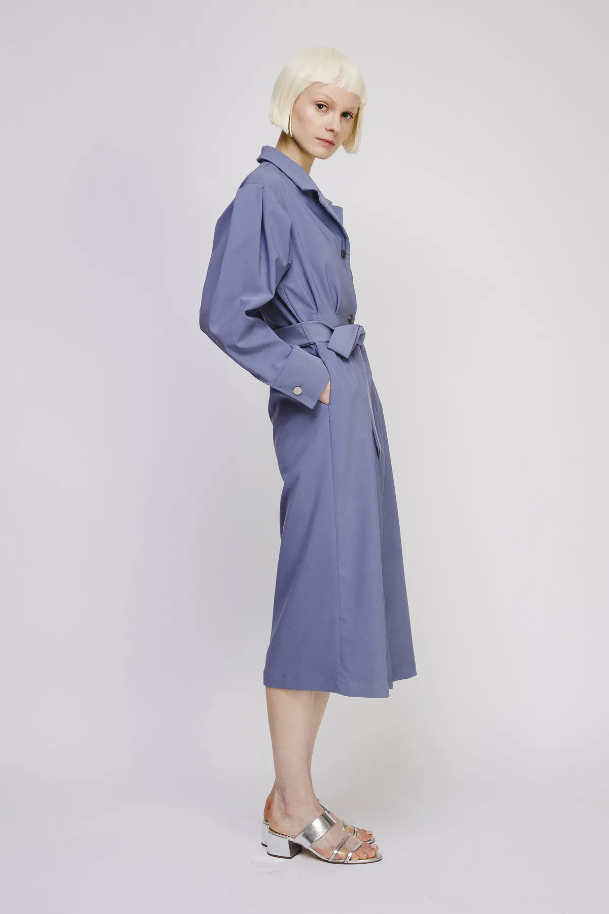 OPUSION Long-Sleeve Dress/Spring Coat with Belt-Purple