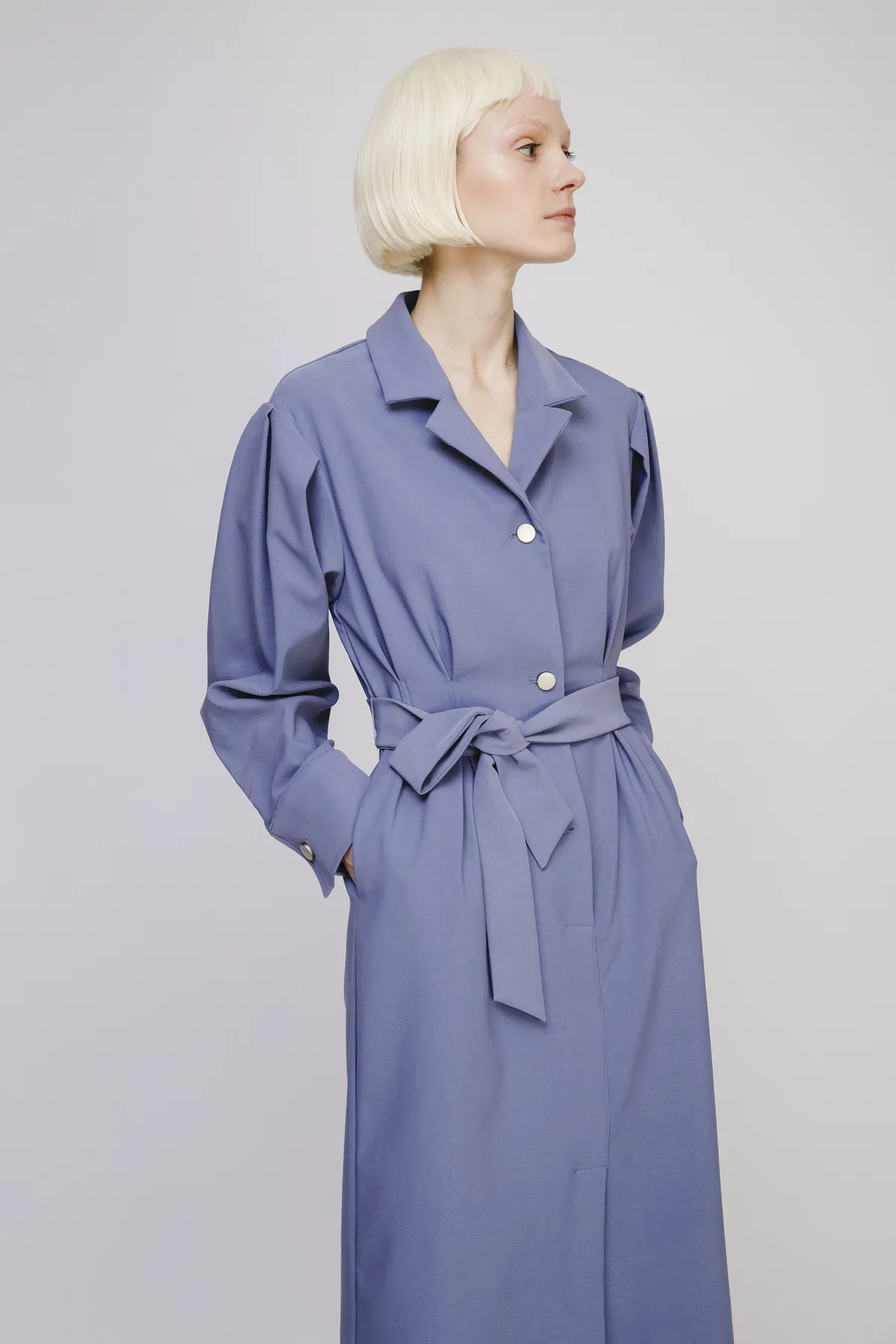 OPUSION Long-Sleeve Dress/Spring Coat with Belt-Purple