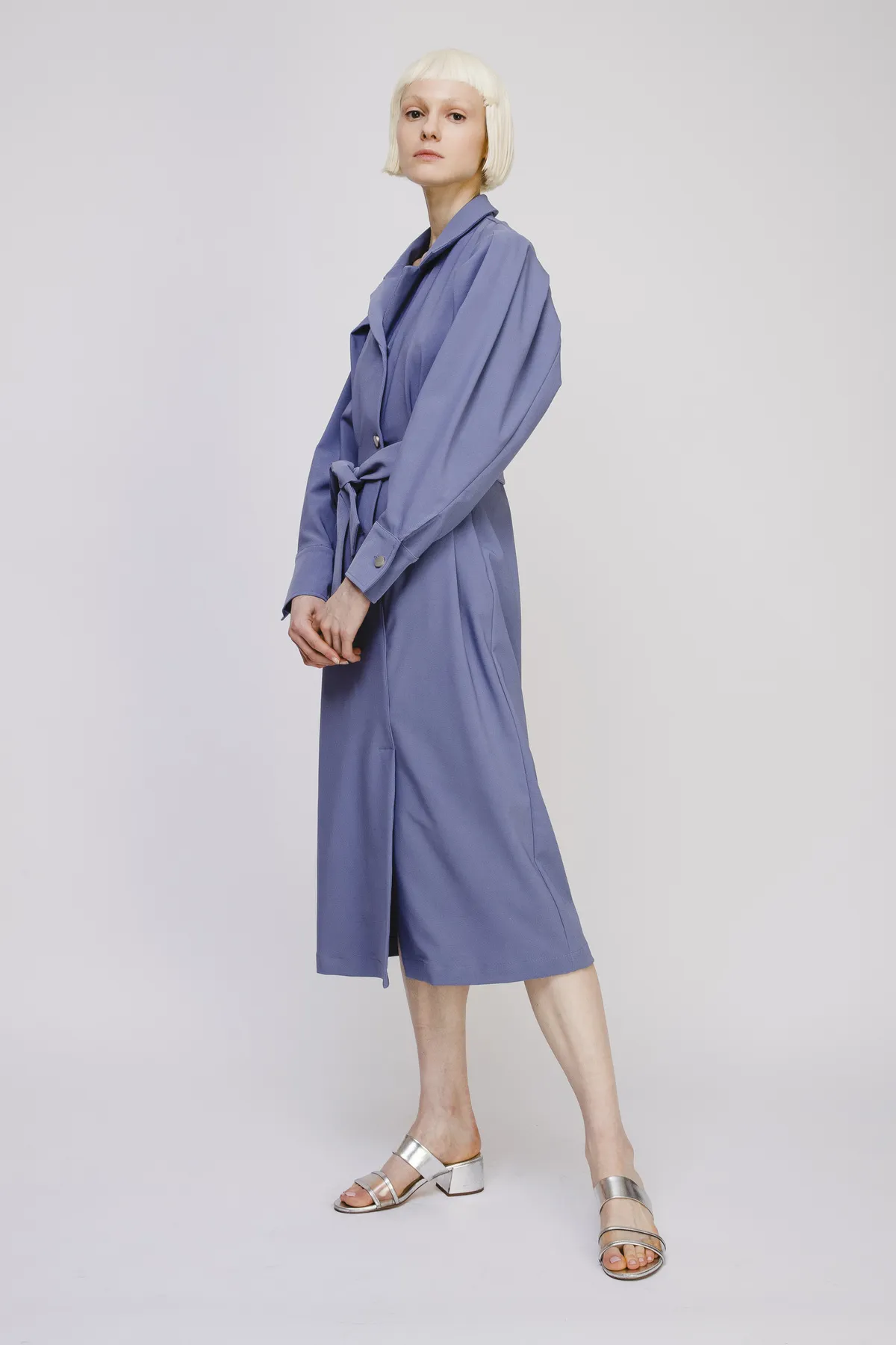 OPUSION Long-Sleeve Dress/Spring Coat with Belt-Purple