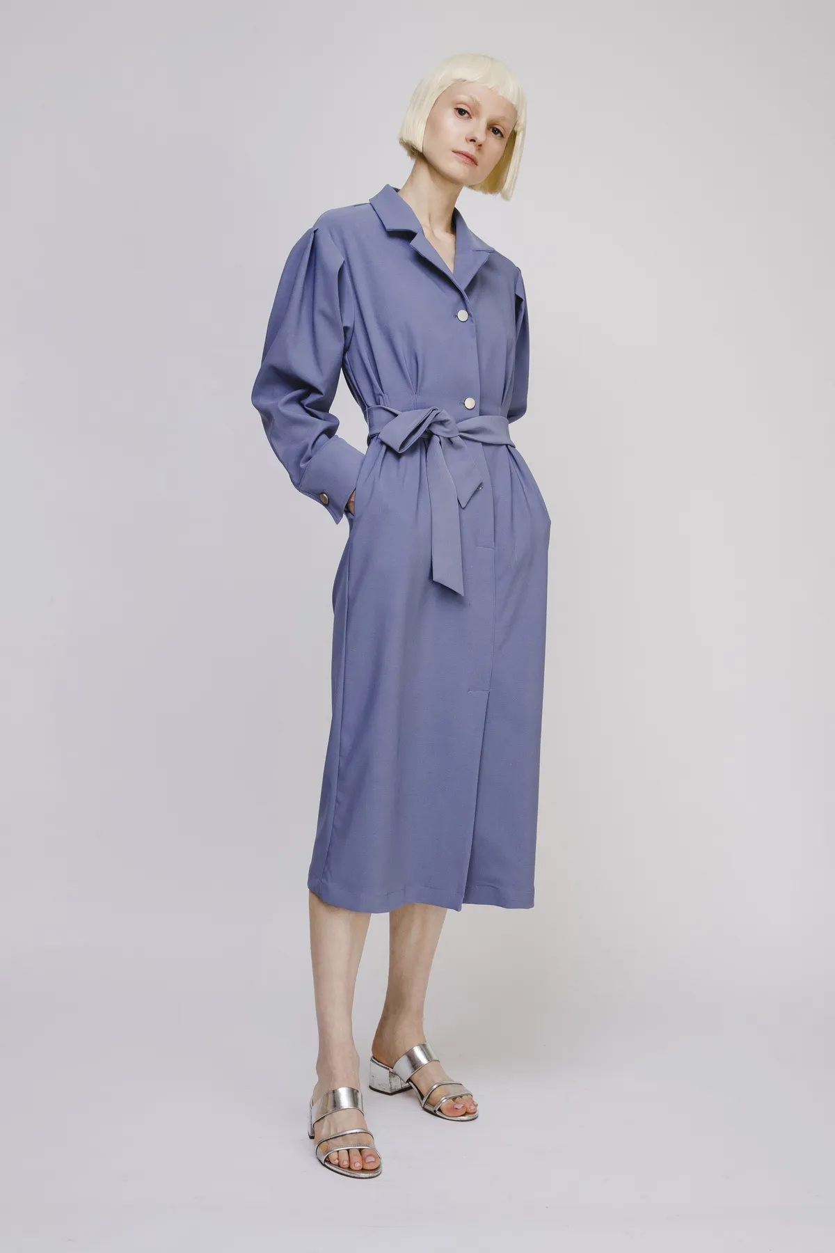 OPUSION Long-Sleeve Dress/Spring Coat with Belt-Purple