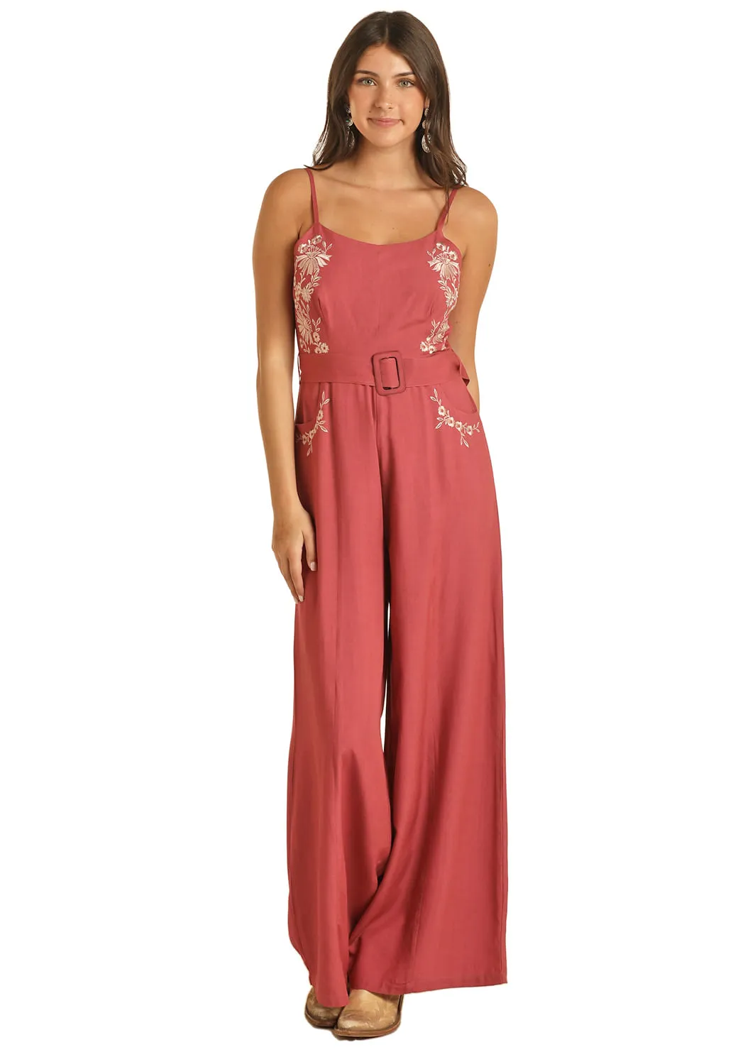 Panhandle Slim Womens Rose Embroidered Jumpsuit