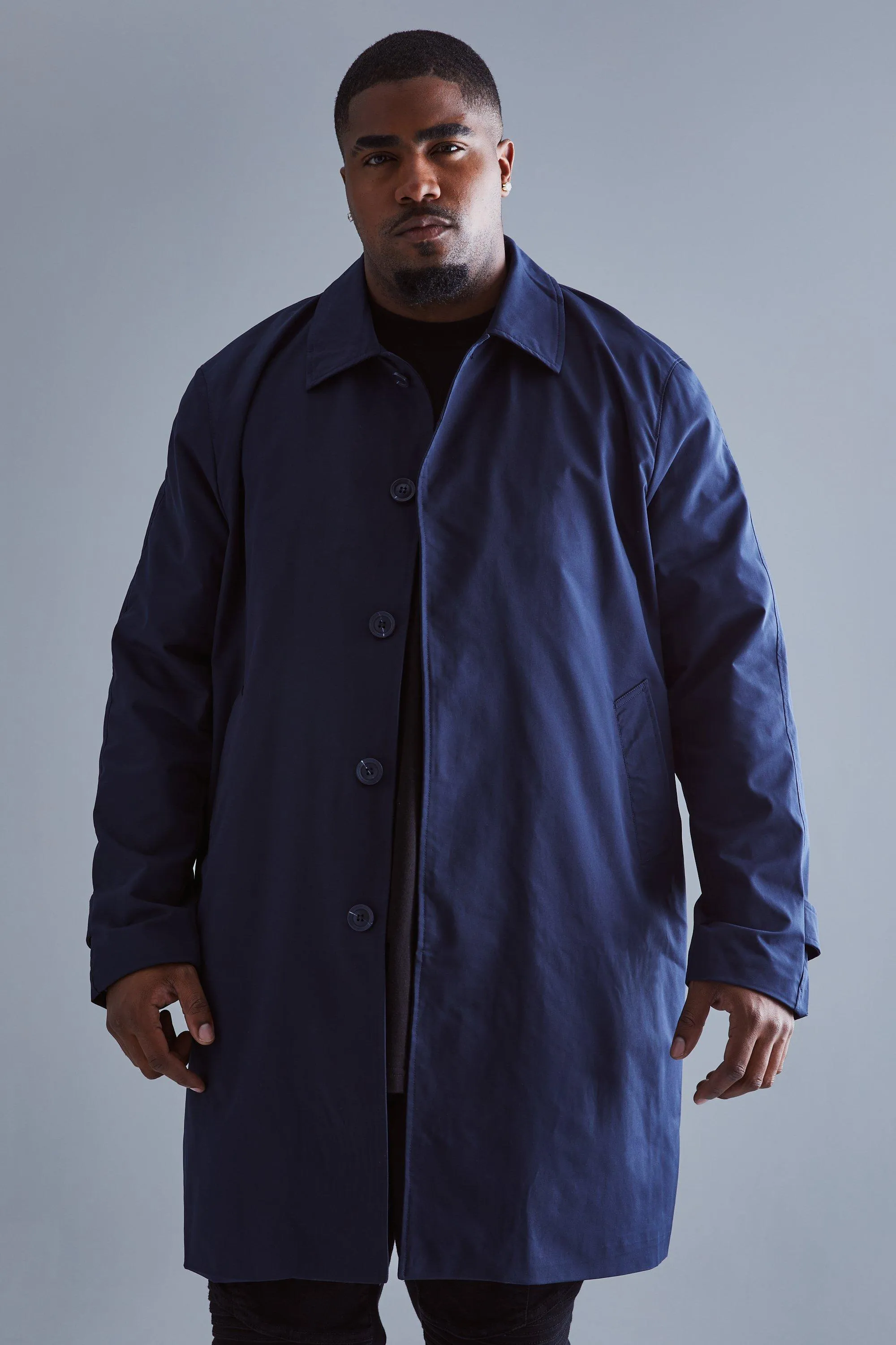 Plus Single Breasted Poly Twill Mac | boohooMAN UK