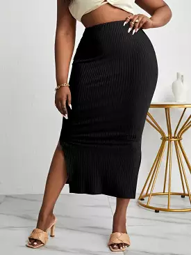 Plus Split Hem Rib knit Pencil Skirt