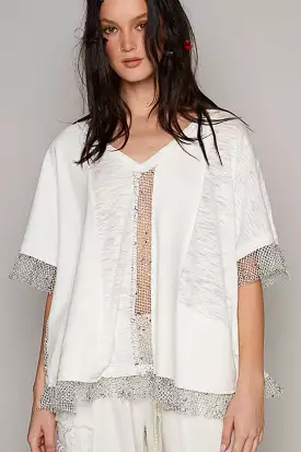 POL Openwork V-Neck Half Sleeve Top