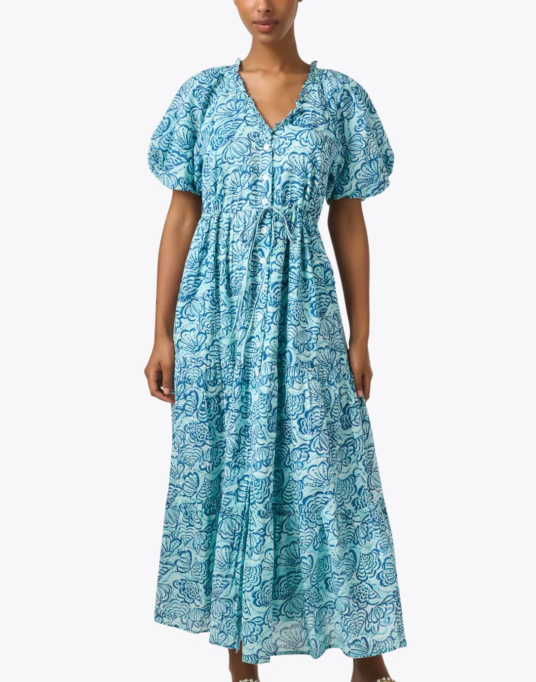 Poppy Aqua Print Cotton Dress