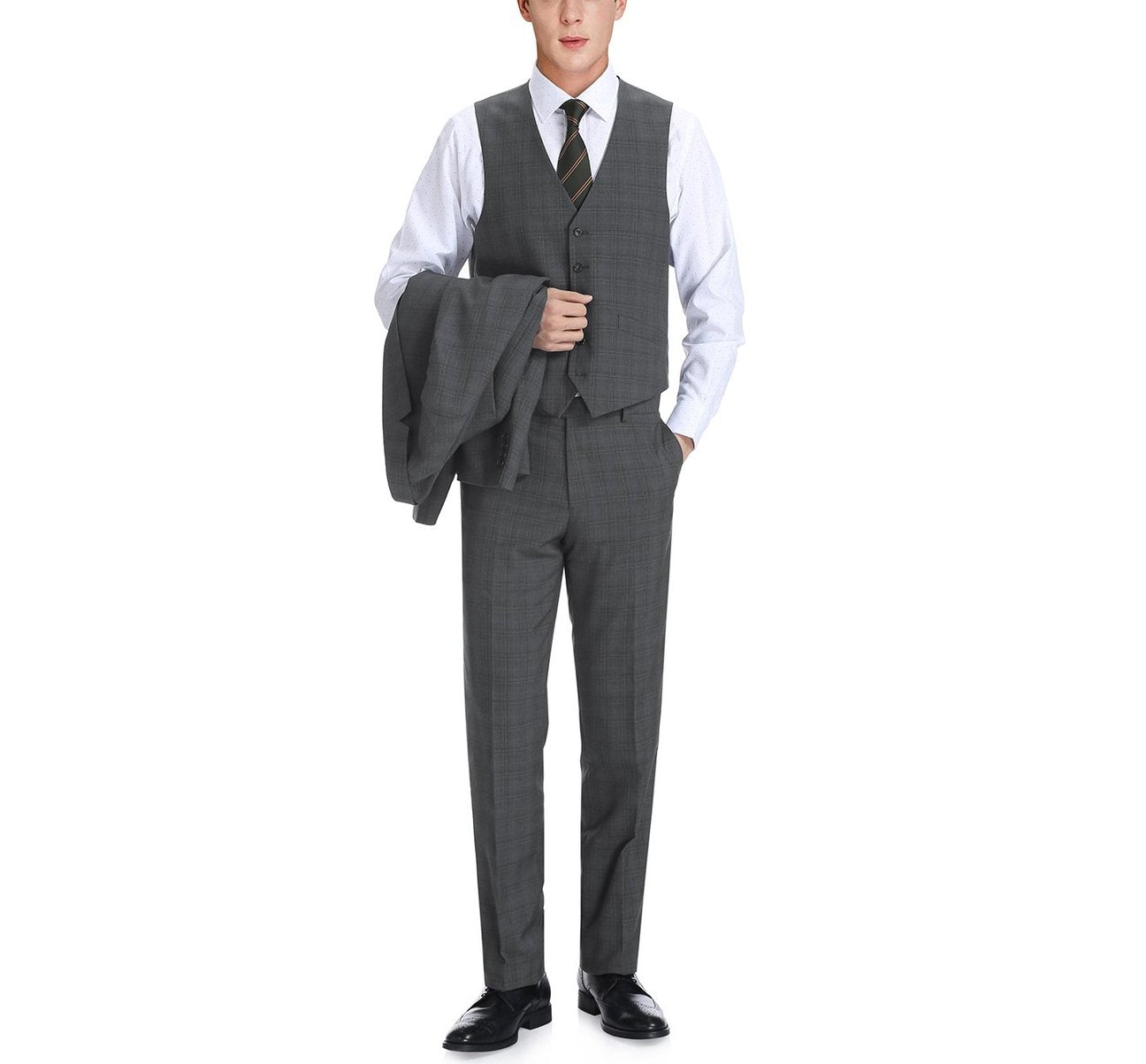 RENOIR 3-Piece Classic Fit Single Breasted Windowpane Suit 278-1