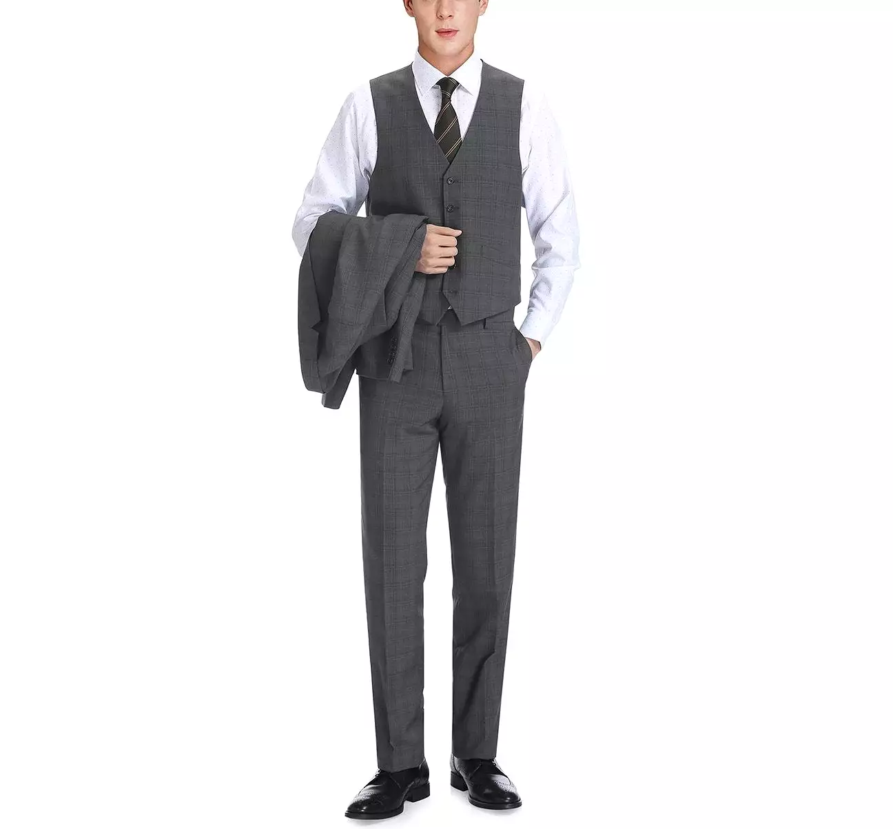 RENOIR 3-Piece Classic Fit Single Breasted Windowpane Suit 278-1