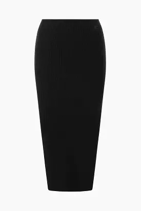 ribbed knit pencil skirt with slit