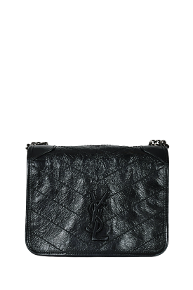 Saint Laurent Black Vintage Leather 'Niki' Wallet on Chain