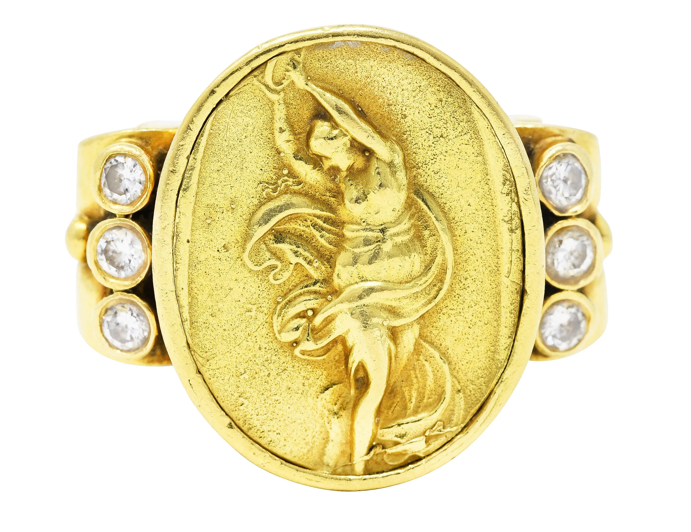 SeidenGang Neoclassical Diamond 18 Karat Yellow Gold Greek Muse Signet Ring