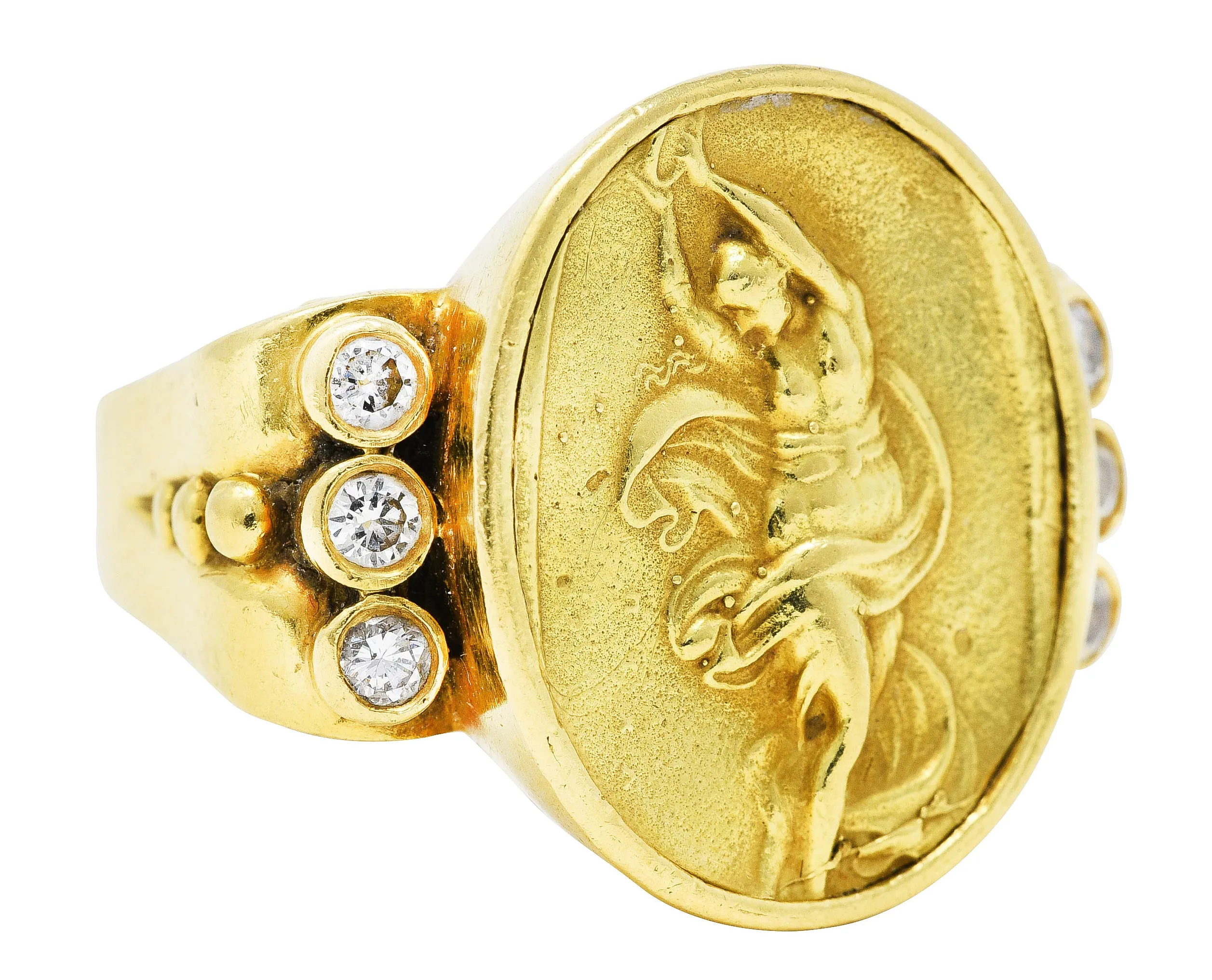 SeidenGang Neoclassical Diamond 18 Karat Yellow Gold Greek Muse Signet Ring