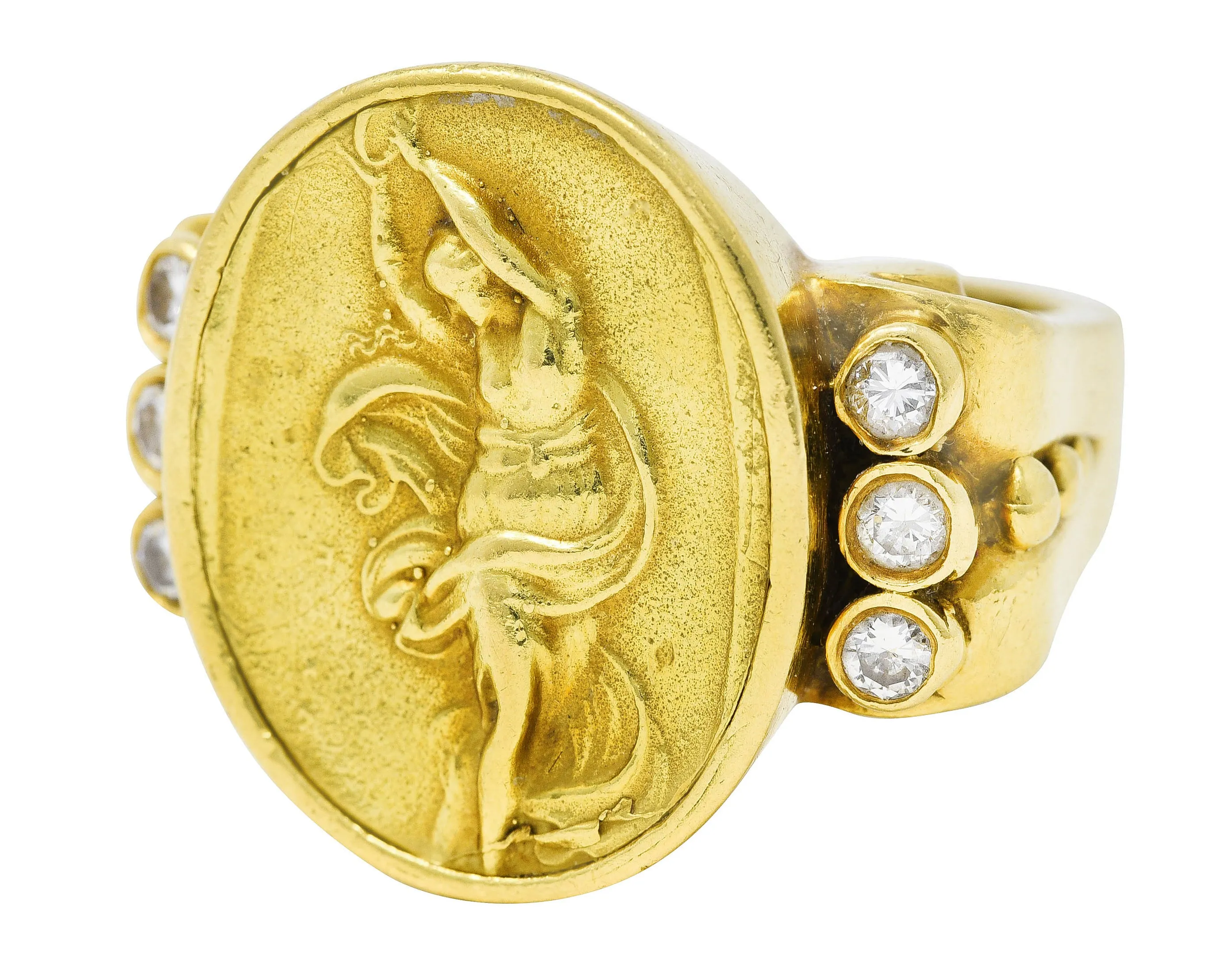 SeidenGang Neoclassical Diamond 18 Karat Yellow Gold Greek Muse Signet Ring