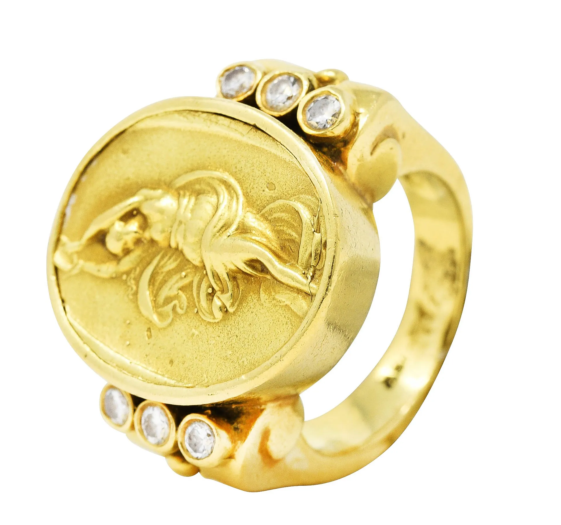 SeidenGang Neoclassical Diamond 18 Karat Yellow Gold Greek Muse Signet Ring