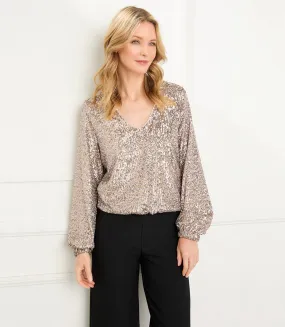 Sequin Long Sleeve Blouson Top