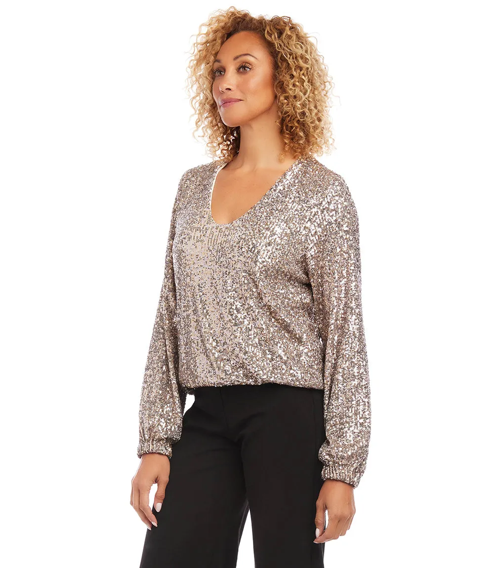 Sequin Long Sleeve Blouson Top