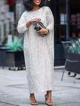 Sequin Maxi Dress for Plus Size Women - Silver