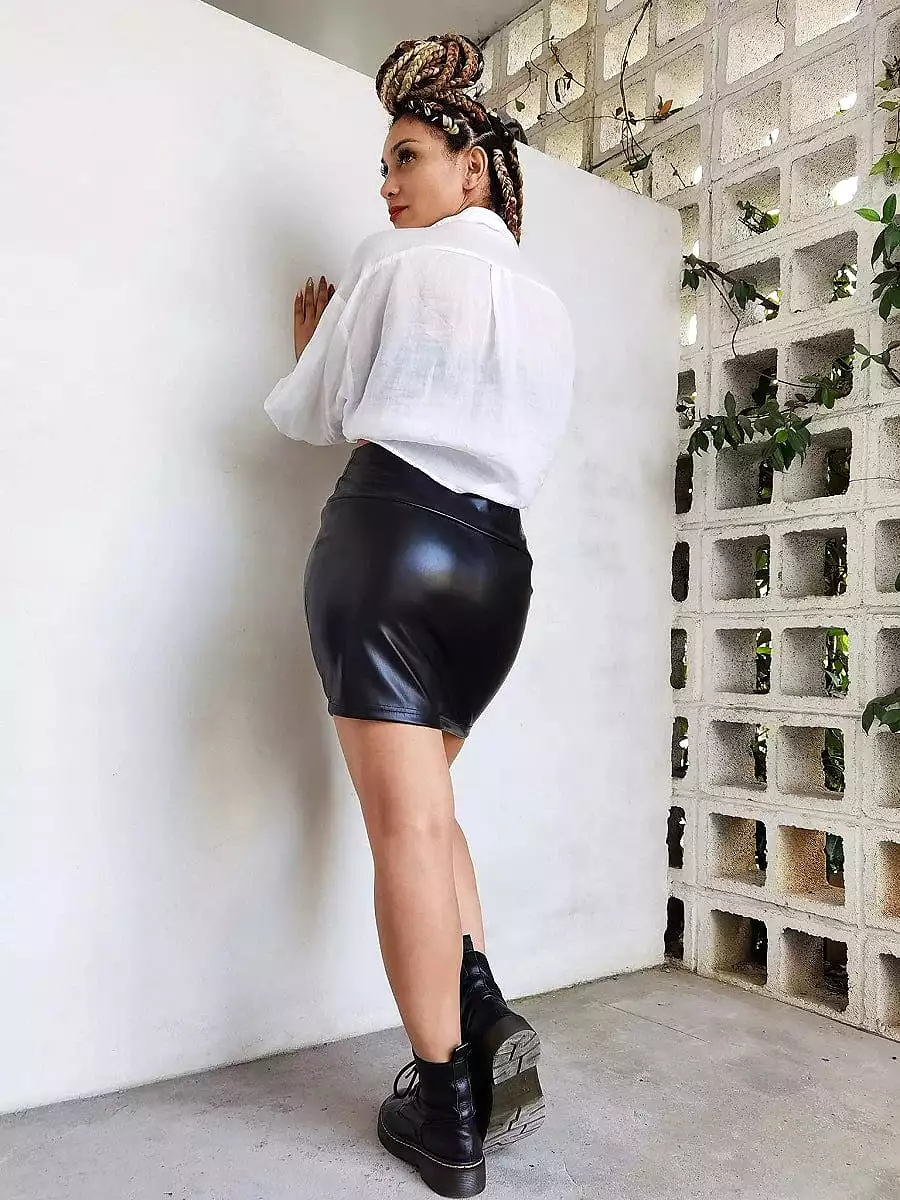 Sexy High Waist Faux Leather Pencil Skirt - Black/Red/Brown