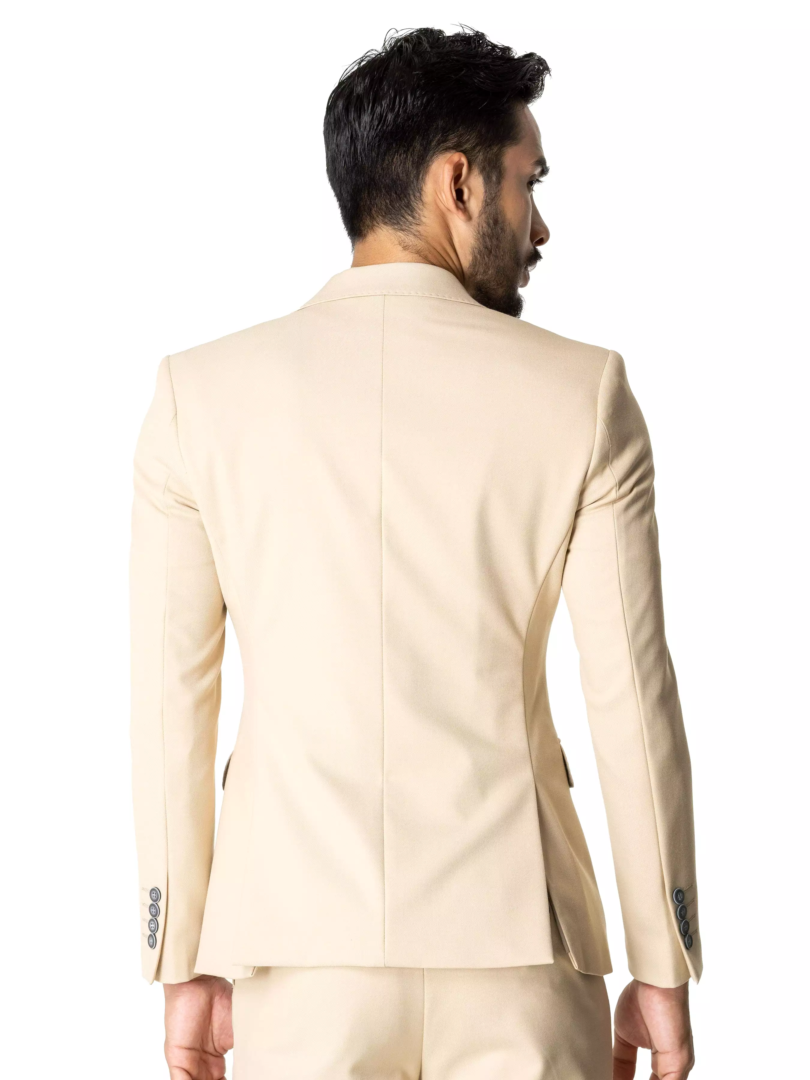 Single Breasted Suit Blazer - Beige Plain (Peak Lapel)