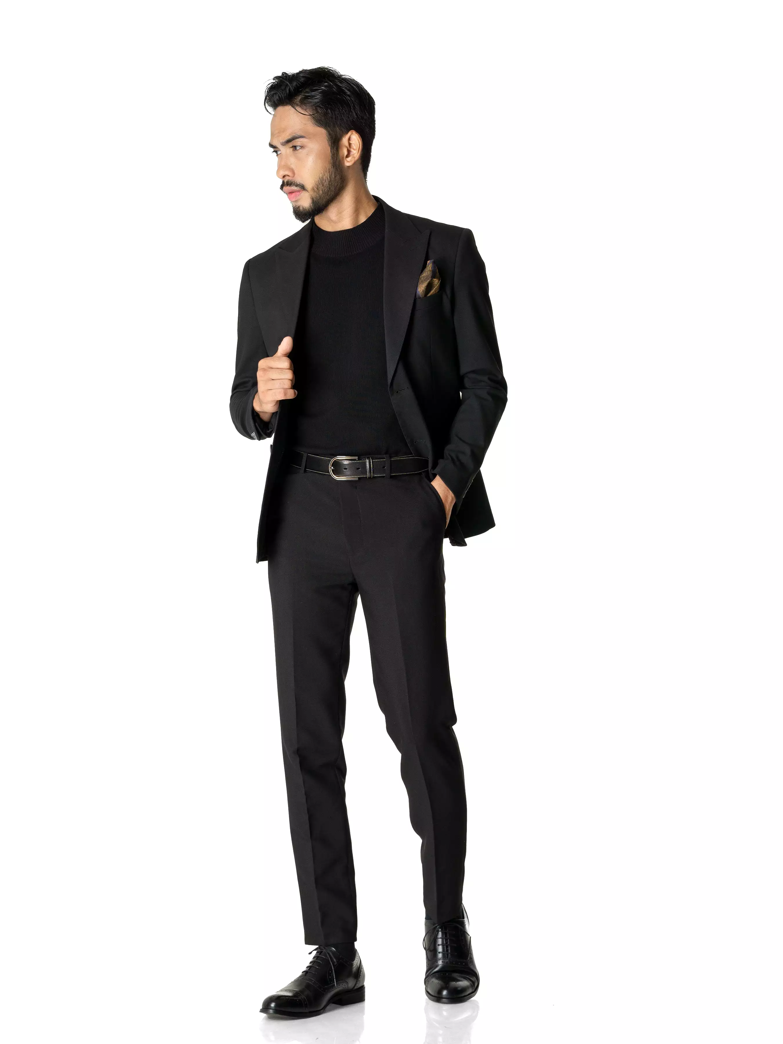 Single Breasted Suit Blazer - Deep Black Plain (Peak Lapel)