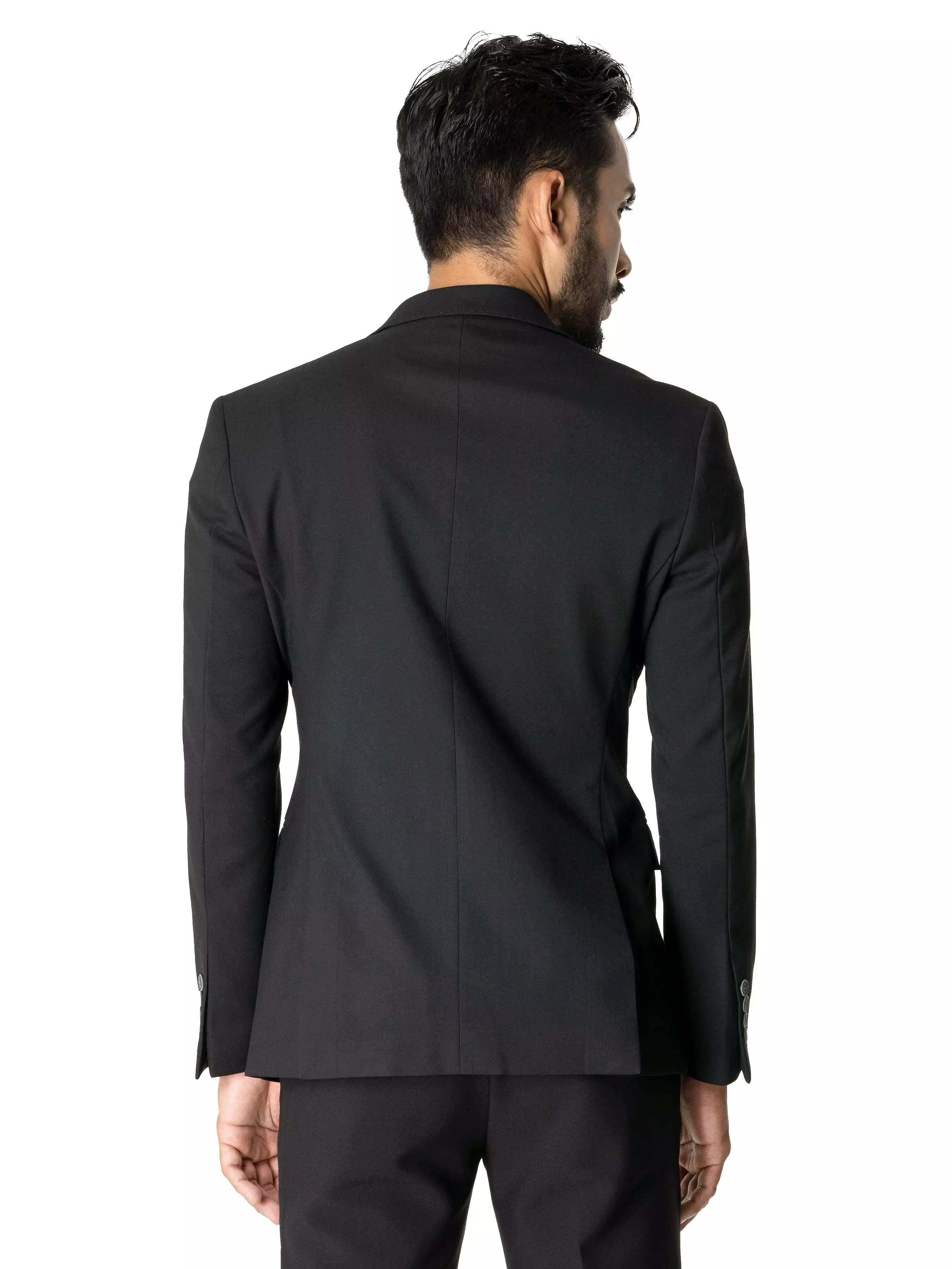 Single Breasted Suit Blazer - Deep Black Plain (Peak Lapel)