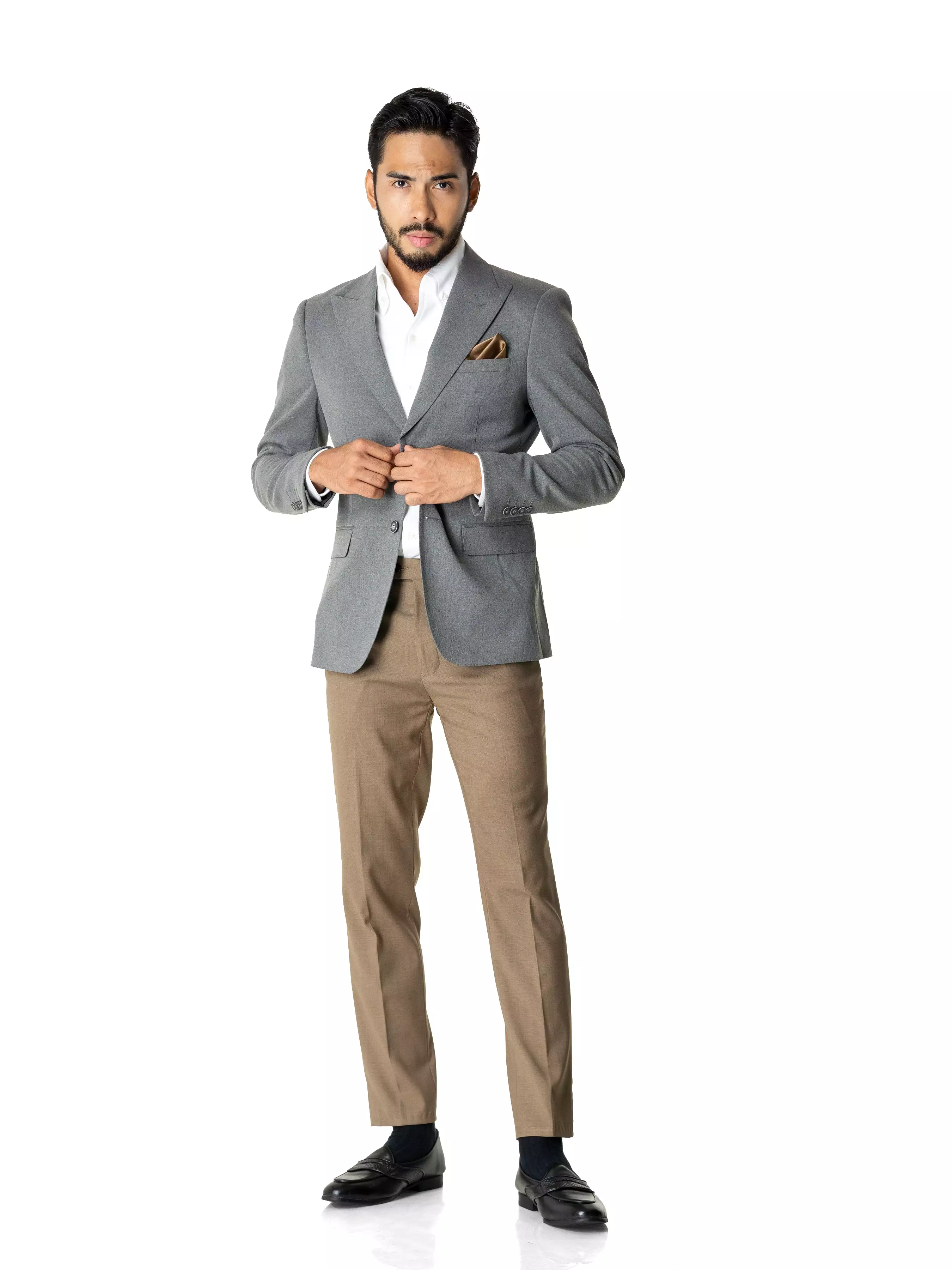 Single Breasted Suit Blazer - Grey Plain (Peak Lapel)