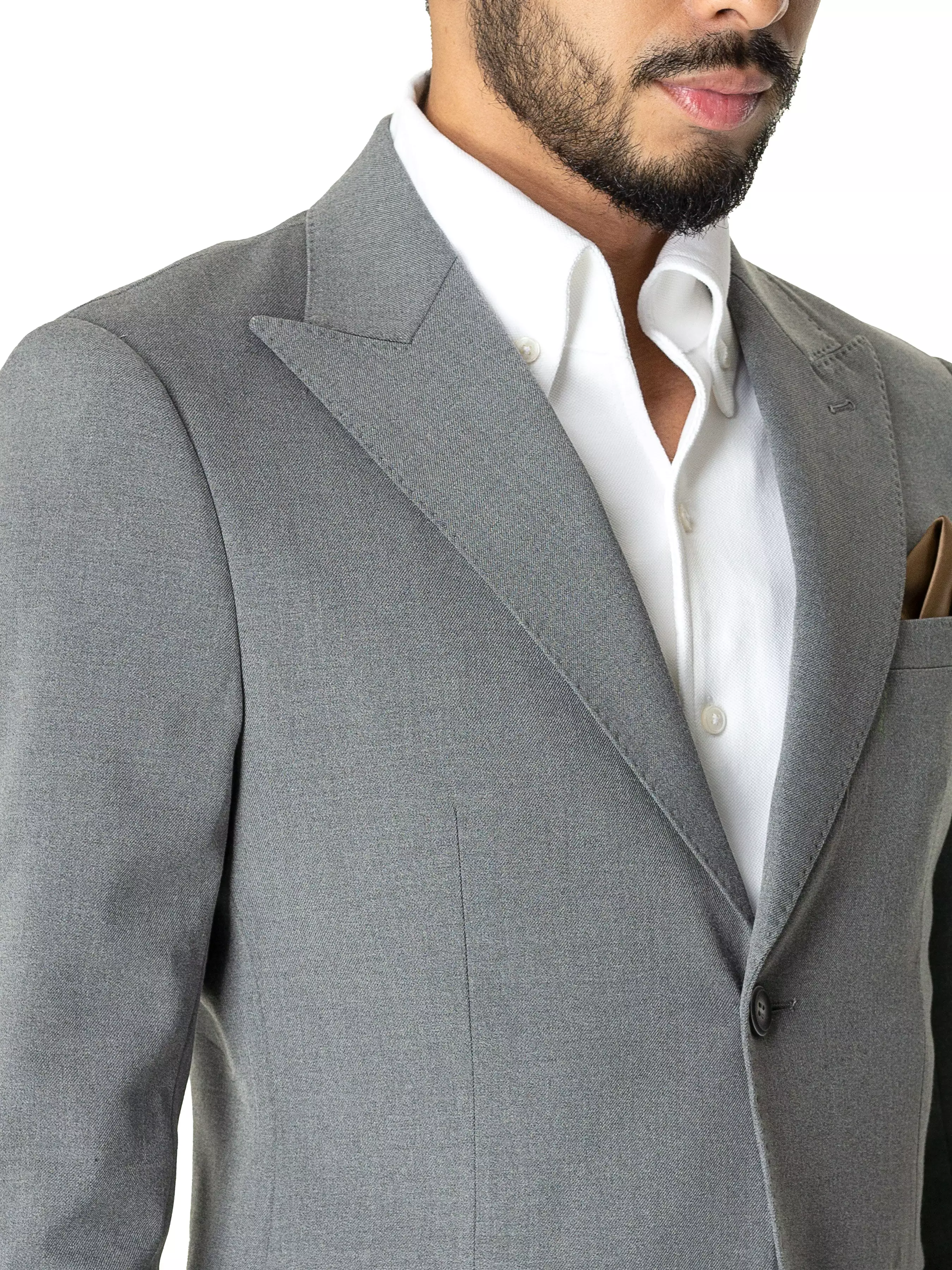 Single Breasted Suit Blazer - Grey Plain (Peak Lapel)