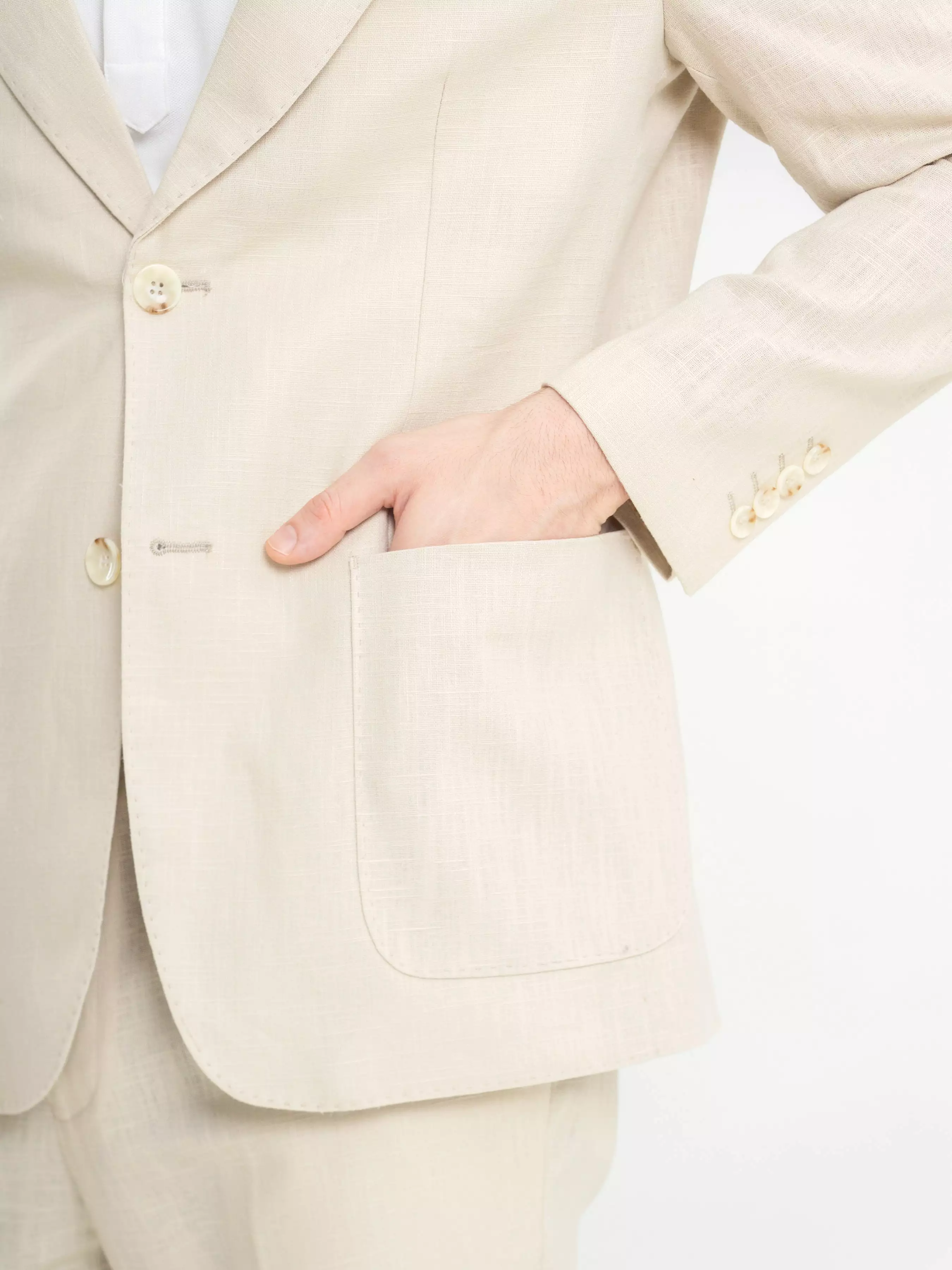 Single Breasted Suit Blazer - Linen Cream Plain (Peak Lapel)