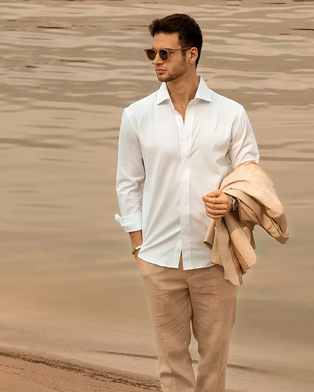 Single Breasted Suit Blazer - Linen Cream Plain (Peak Lapel)