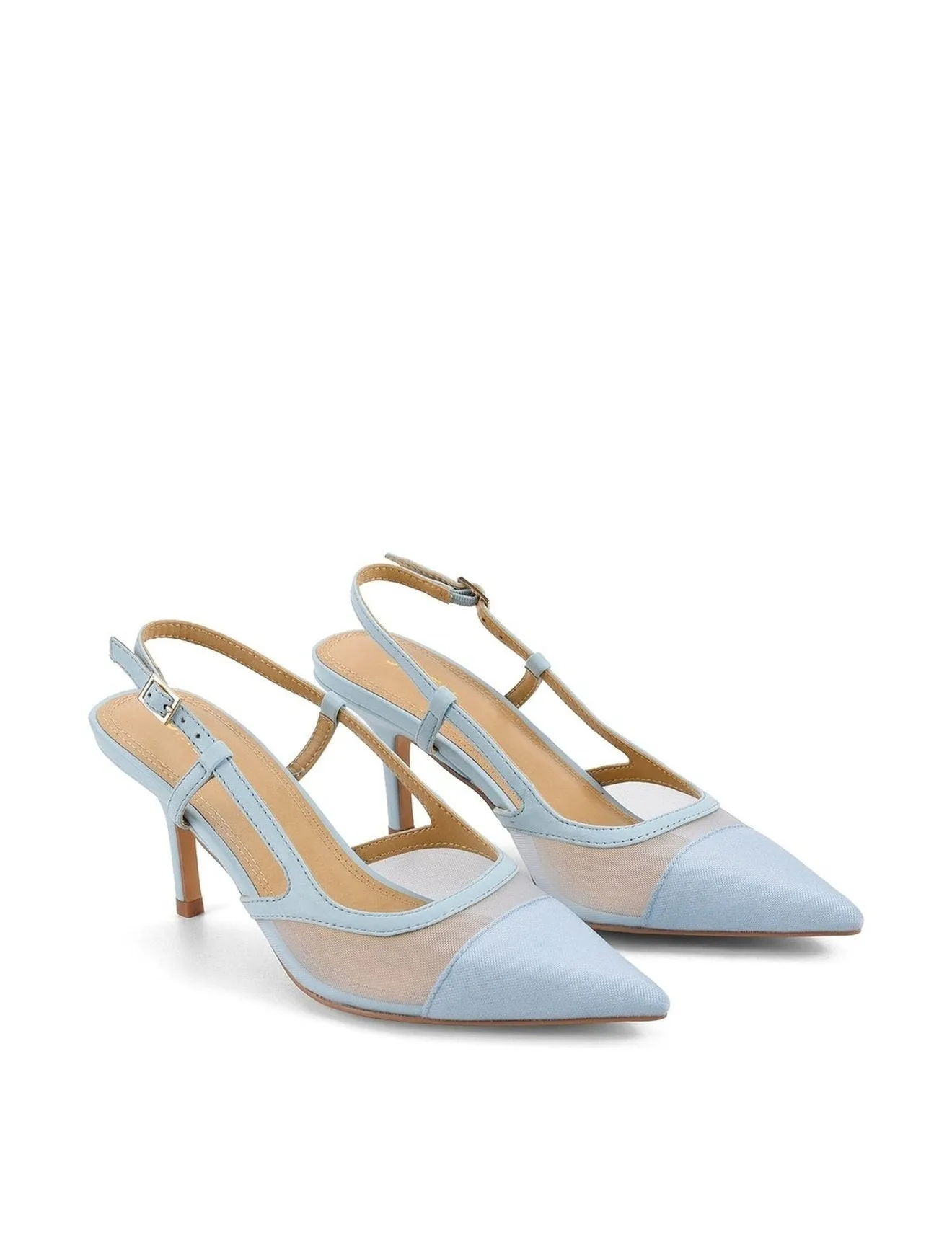 Sissy Point Toe Slingbacks - Pale Blue Leather/Mesh