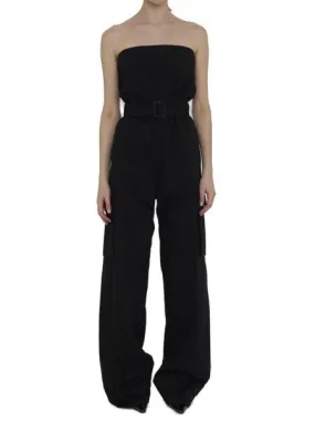 STRAPLESS BELTED COTTON JUMPSUIT