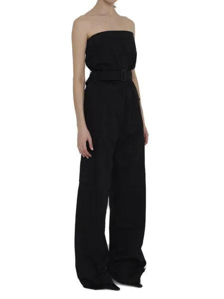 STRAPLESS BELTED COTTON JUMPSUIT