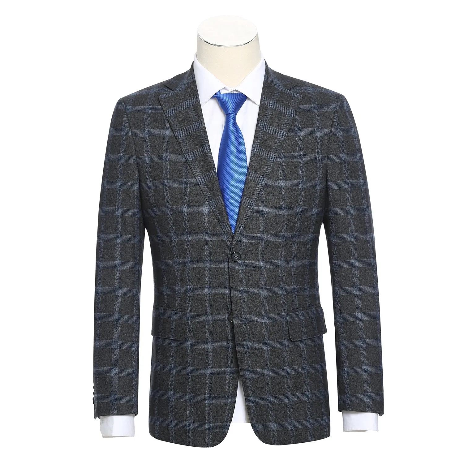 Stretch Performance Single Breasted SLIM FIT Suit in Charcoal and Blue Plaid (Short, Regular, and Long Available) by English Lau