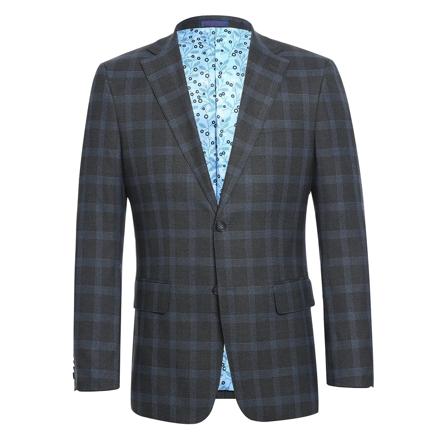 Stretch Performance Single Breasted SLIM FIT Suit in Charcoal and Blue Plaid (Short, Regular, and Long Available) by English Lau