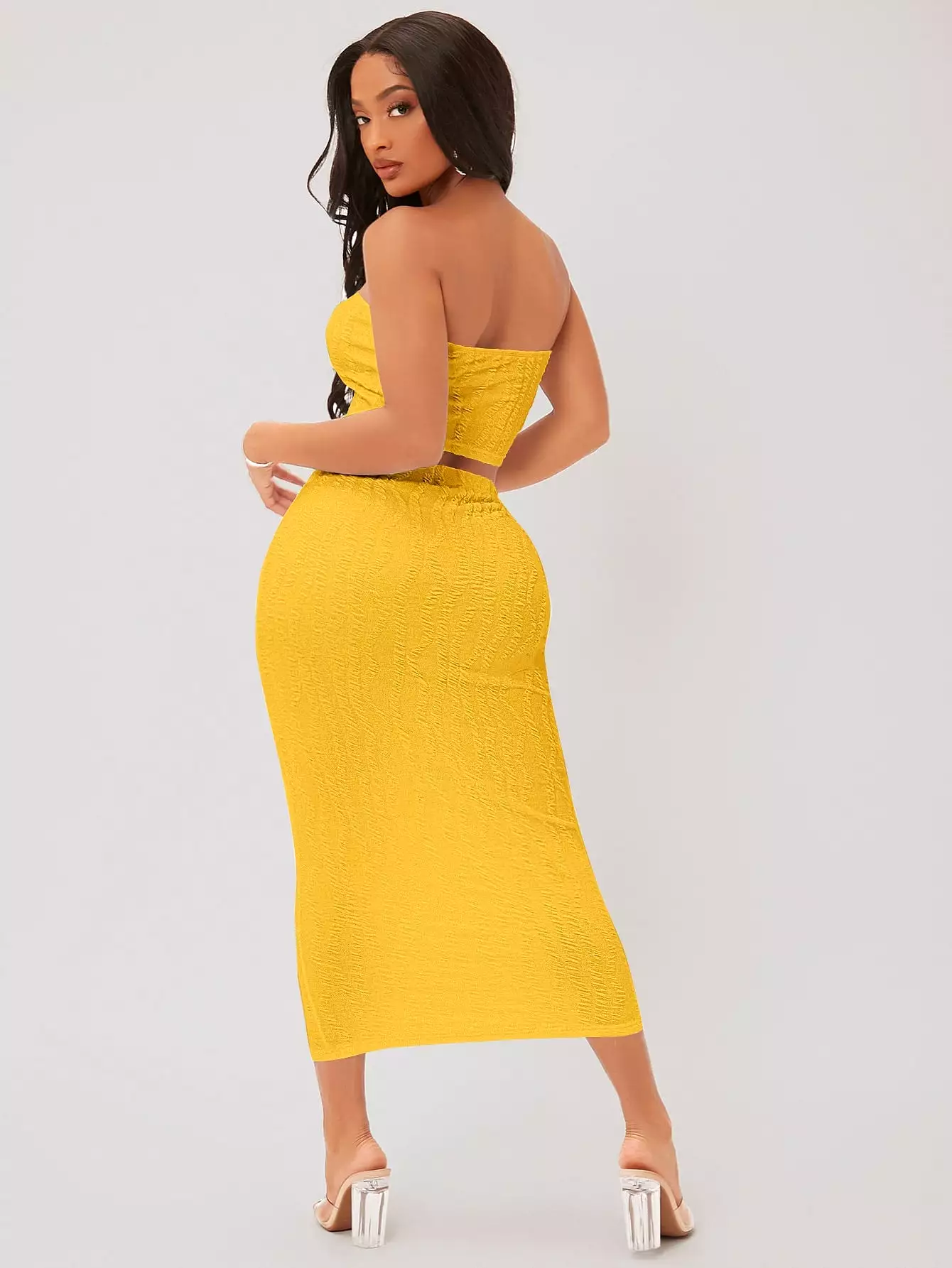 Textured Crop Tube Top Pencil Skirt Set