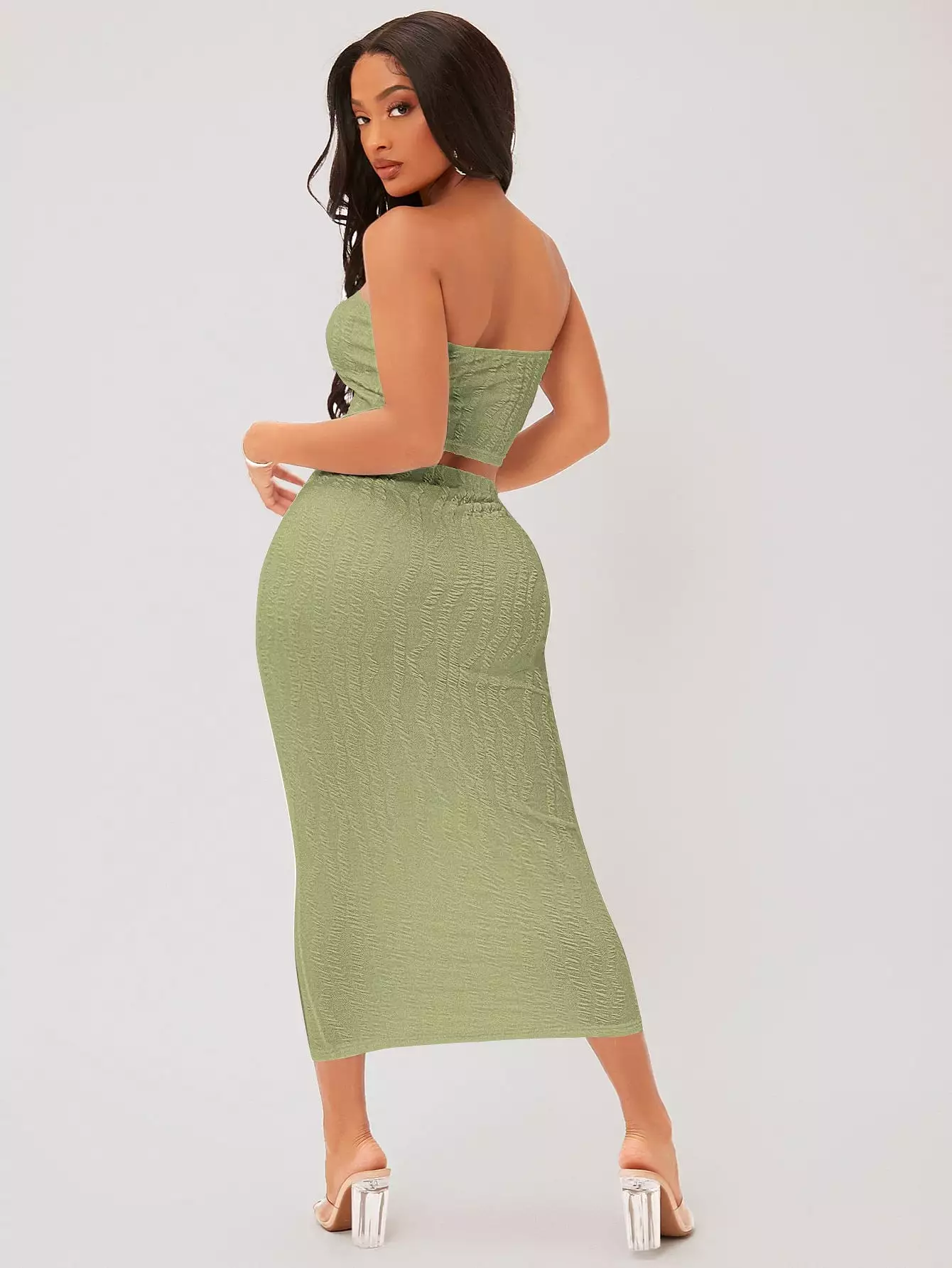 Textured Crop Tube Top Pencil Skirt Set