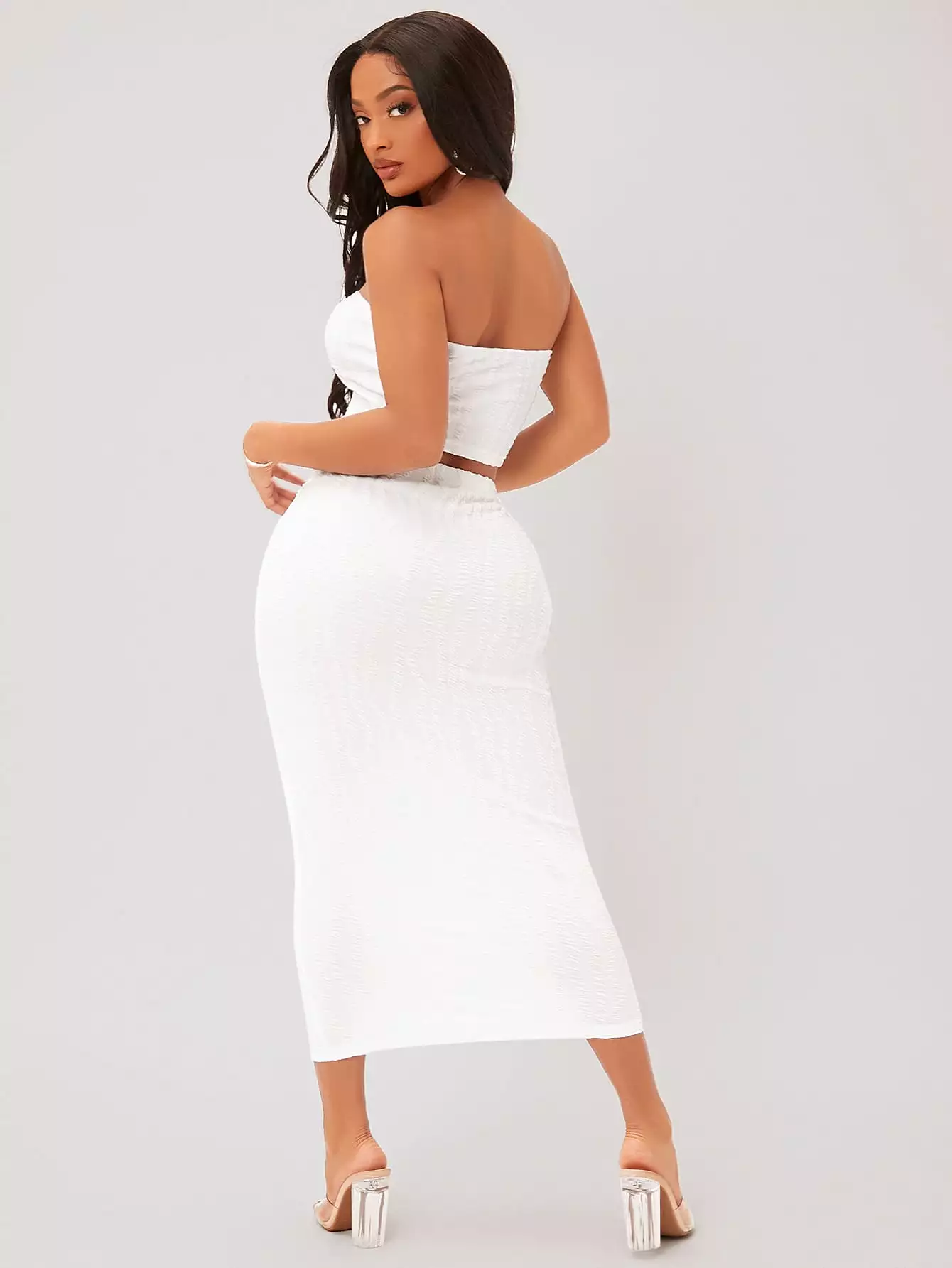 Textured Crop Tube Top Pencil Skirt Set