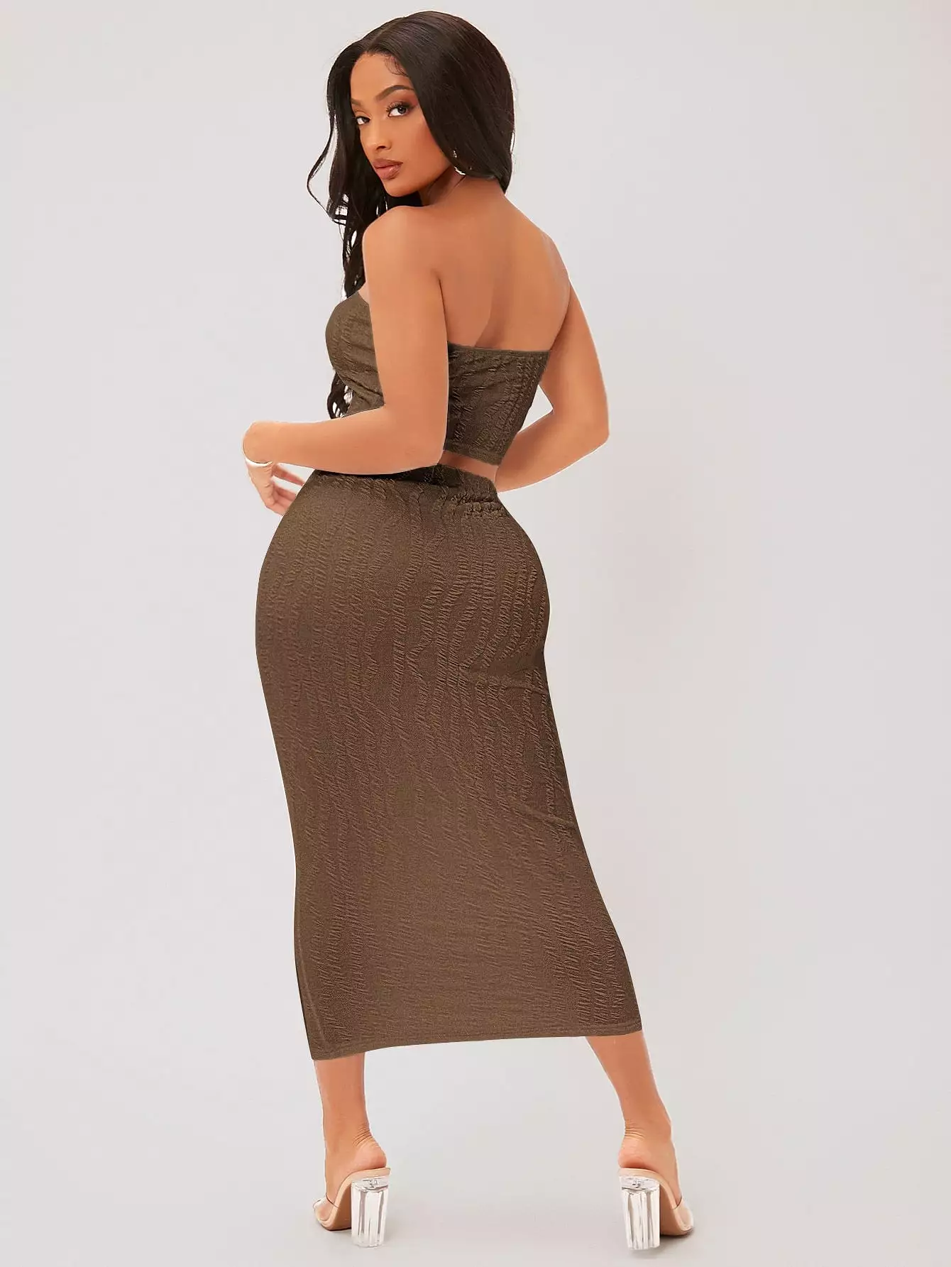 Textured Crop Tube Top Pencil Skirt Set