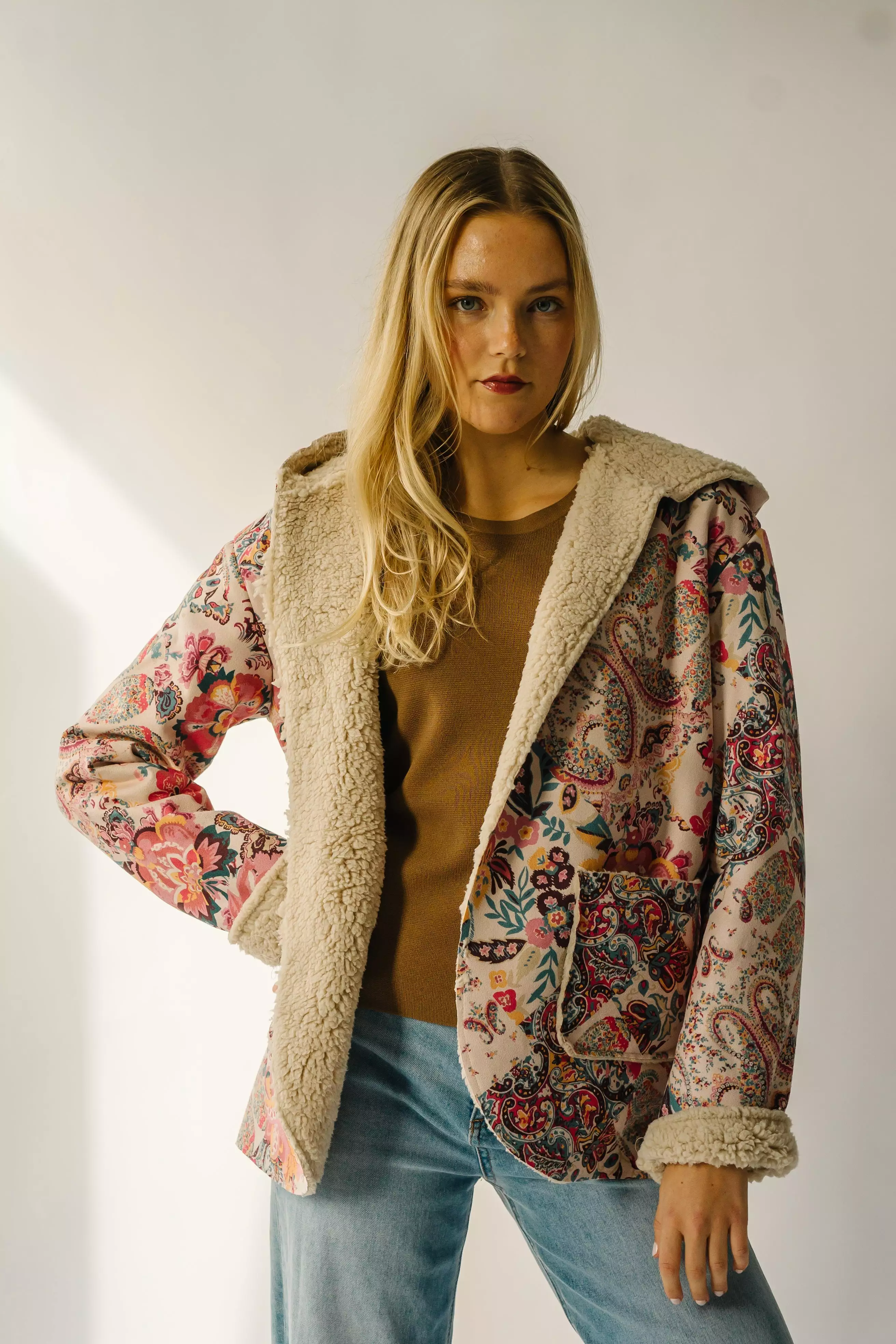 The Dudley Paisley Printed Jacket in Natural + Red