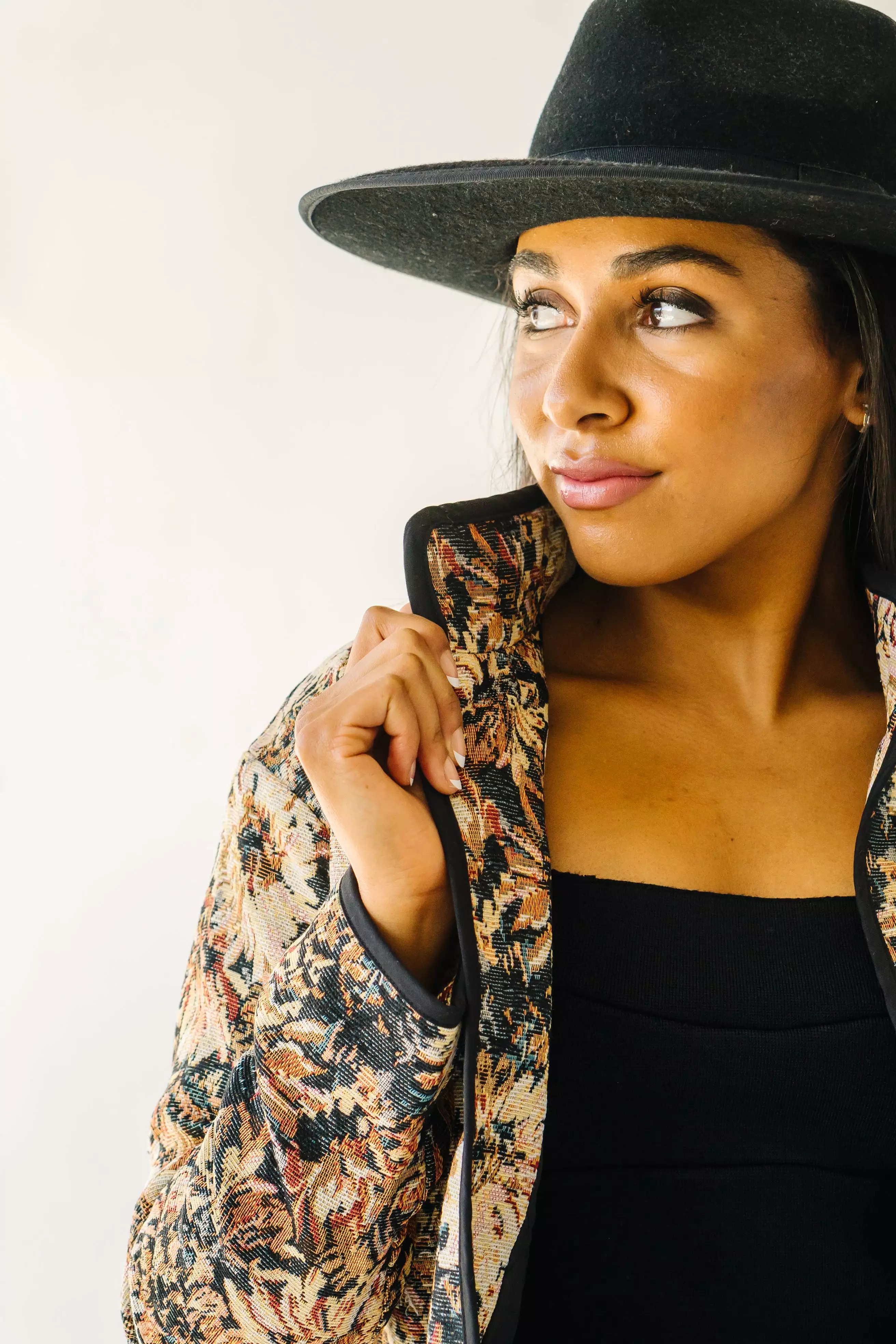 The Ellenton Floral Tapestry Jacket in Black + Natural